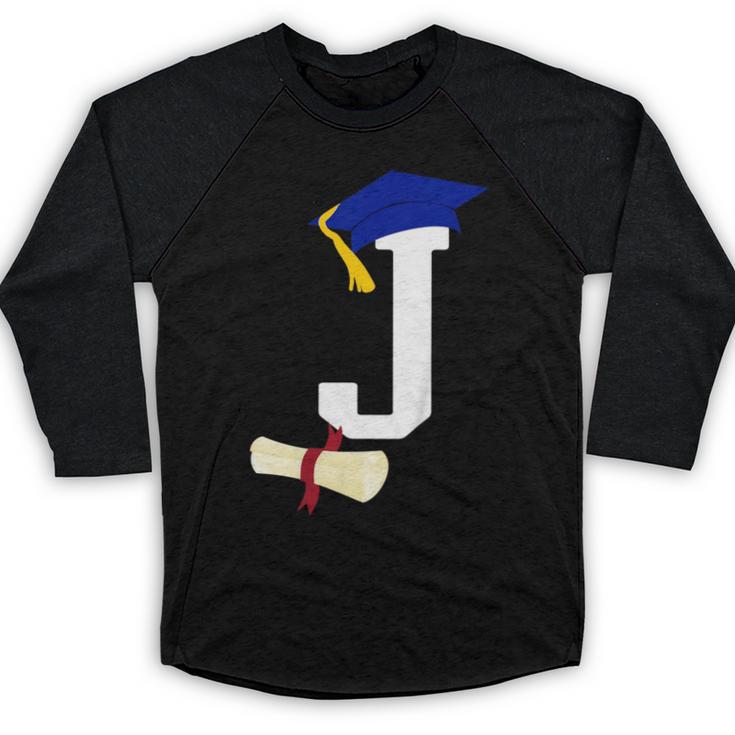 Kids Initial J Letter For Boys Preschool Graduation Kindergarten Baseball Raglan Shirt