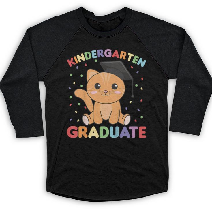 Kids Kindergarten Graduate Cat Graduation Baseball Raglan Shirt