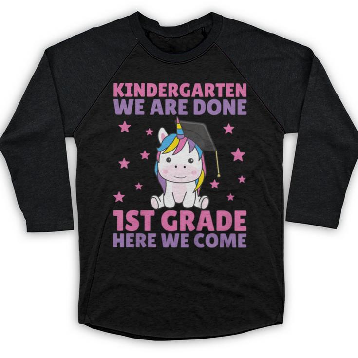 Kids Kindergarten Graduate Unicorn Graduation Baseball Raglan Shirt