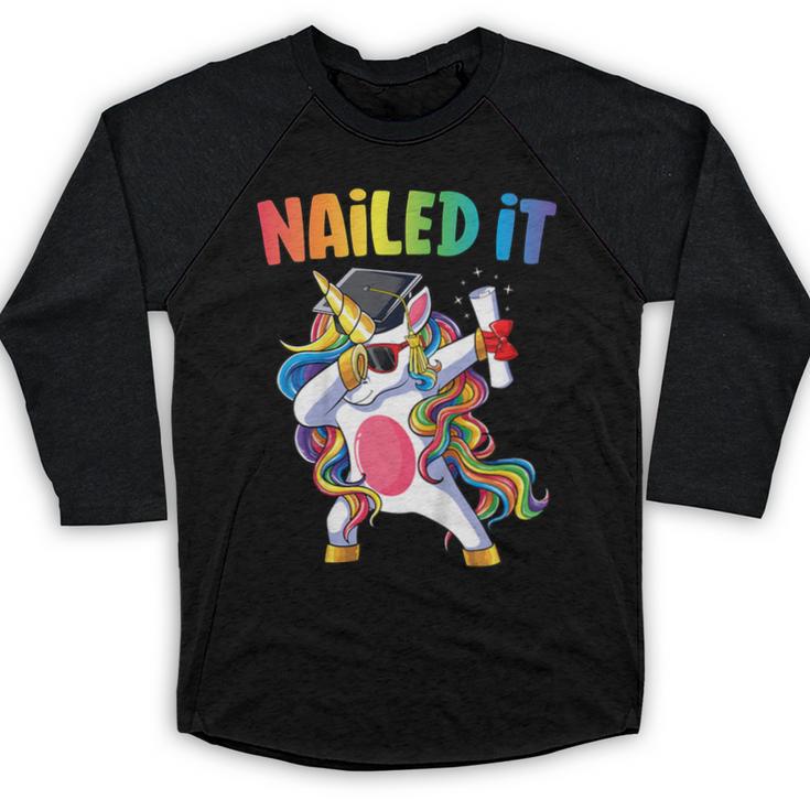 Kids Kindergarten Graduation Shirt Unicorn Graduate Nailed It Baseball Raglan Shirt