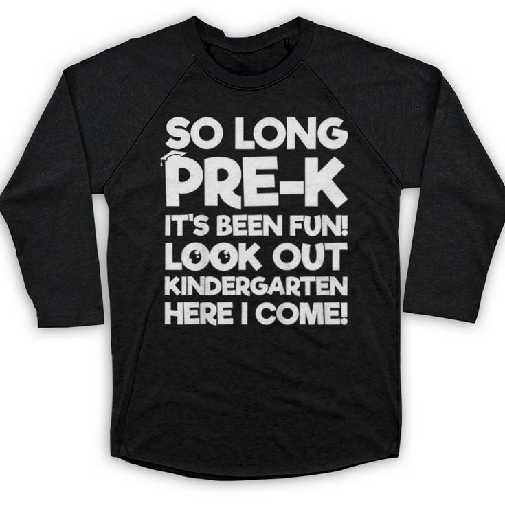 Kids Last Day Pre-K Kindergarten Here I Come Graduation Baseball Raglan Shirt