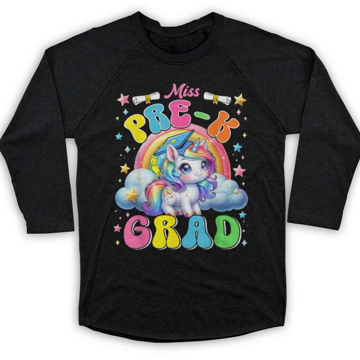 Kids Miss Pre-K Grad Graduation Cute Unicorn Rainbow Girls Baseball Raglan Shirt