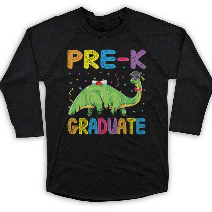 Kids Pre-K Graduate Brontosaurus Dino Pre Kindergarten Graduation Baseball Raglan Shirt