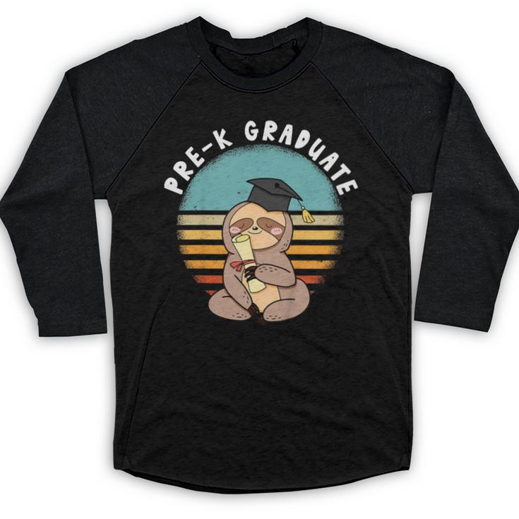 Kids Pre-K Graduate Sloth Cap And Gown Cute Preschool Graduation Baseball Raglan Shirt