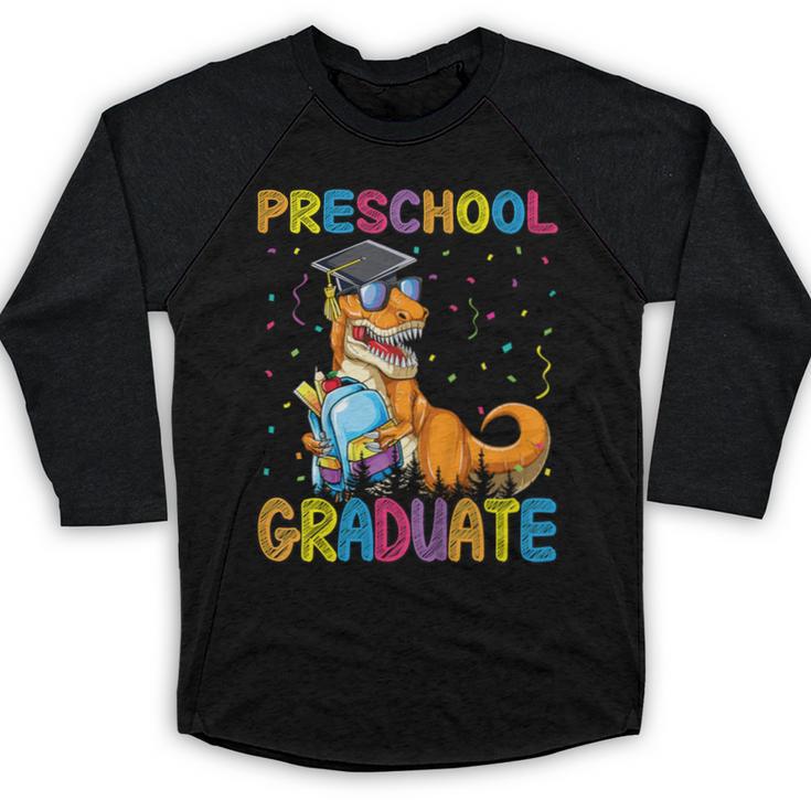 Kids Preschool Graduate Dinosaur Trex Preschool Graduation Baseball Raglan Shirt