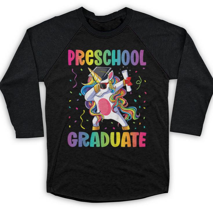Kids Preschool Graduation Dab Unicorn Preschool Graduate Baseball Raglan Shirt