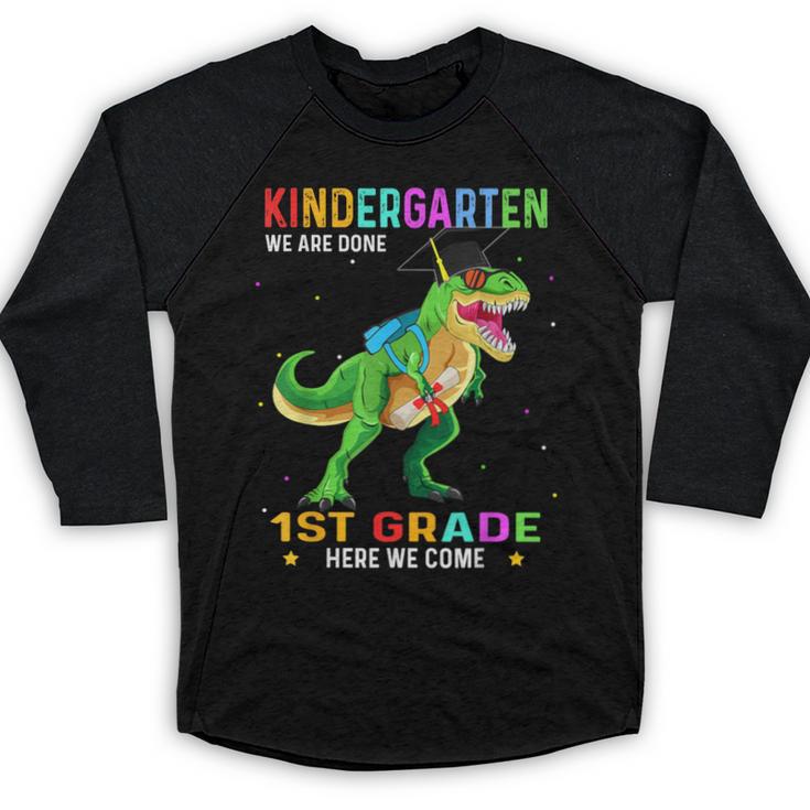 Kindergarten Graduation 1st Here We Come Class 2023 Dinosaur Baseball Raglan Shirt