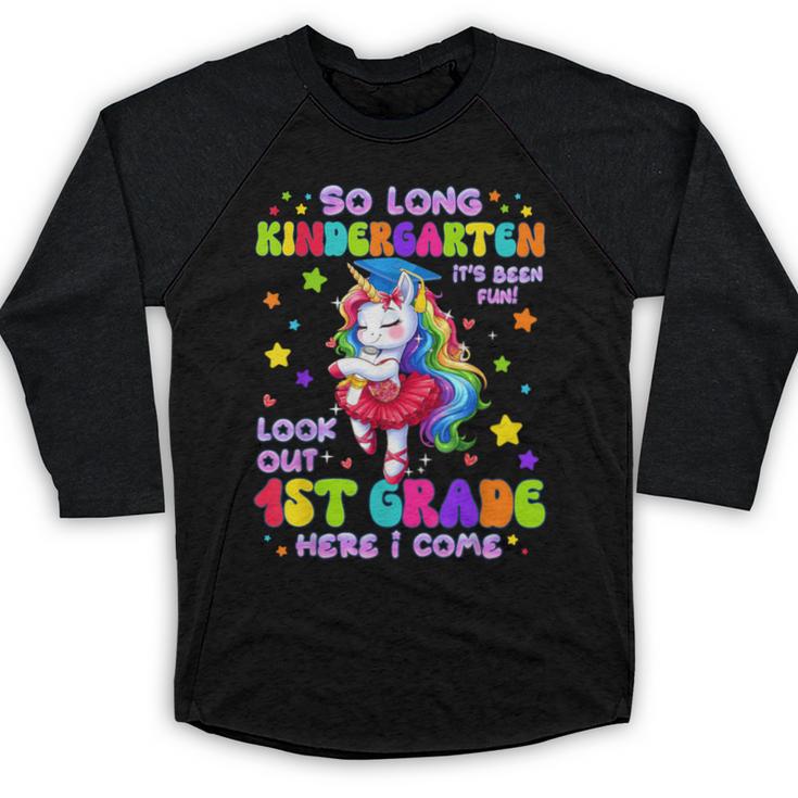 Kindergarten Graduation 2025 Graduate Girls Unicorn 1st Grad Baseball Raglan Shirt