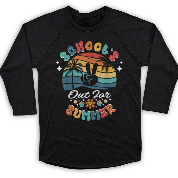 Last Day Of School Groovy Graduation School's Out For Summer Baseball Raglan Shirt