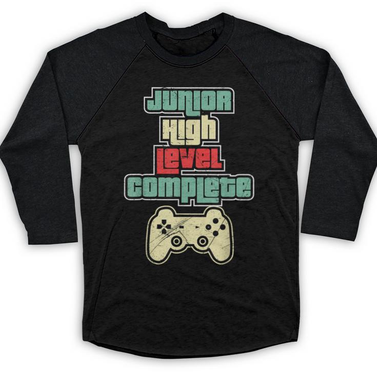 Level Complete Jr High School Graduation Grad Slogan T Shirt Baseball Raglan Shirt