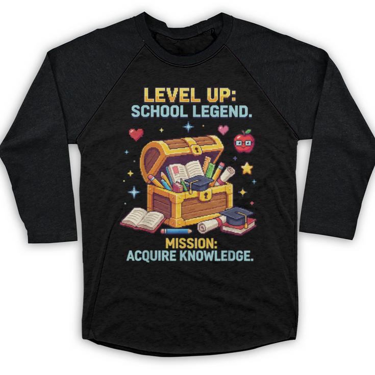 Level Up School Legend Video Game Pixel Art Graduation Baseball Raglan Shirt