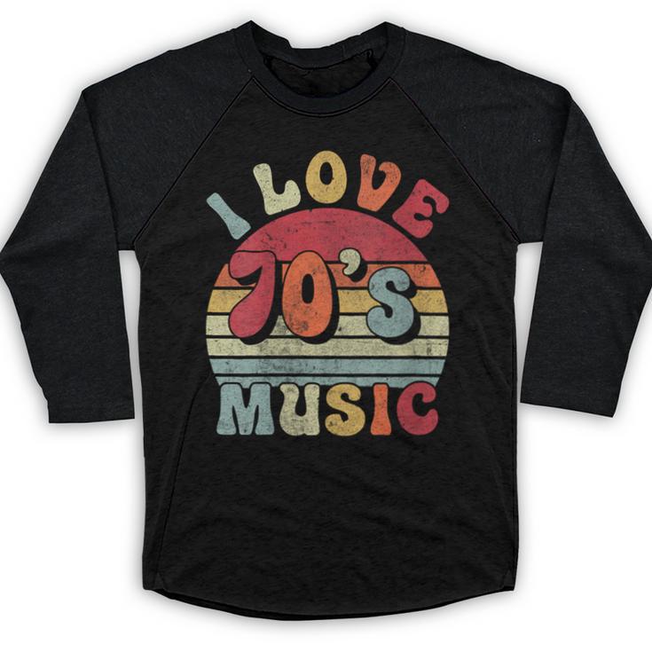 I Love 70's Music Retro Style Nostalgia Cassette 1970s Party Baseball Raglan Shirt