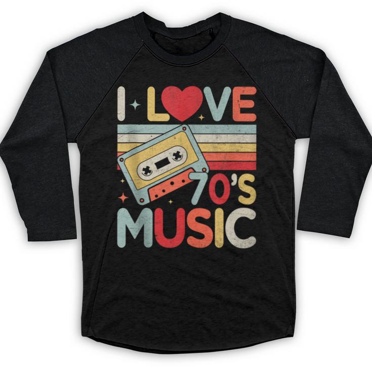 I Love 70's Music Retro Style Nostalgia Cassette 1970s Party Baseball Raglan Shirt