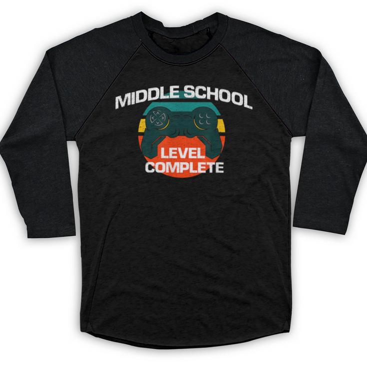 Middle School Graduation Gaming Vintage Level Complete Baseball Raglan Shirt