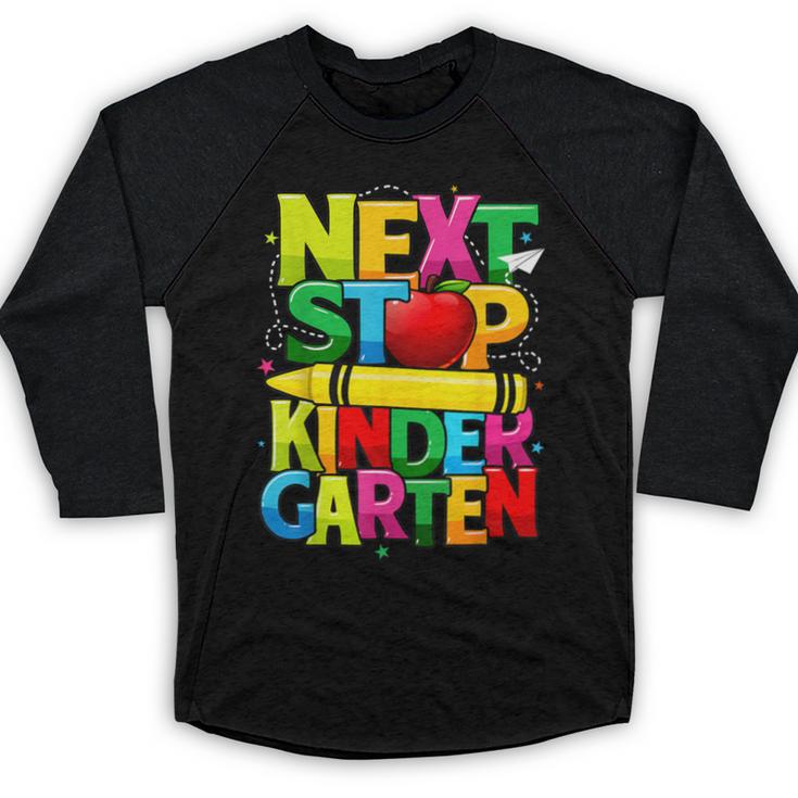 Next Stop Kindergarten Preschool Graduation 2023 Boys Girls Baseball Raglan Shirt