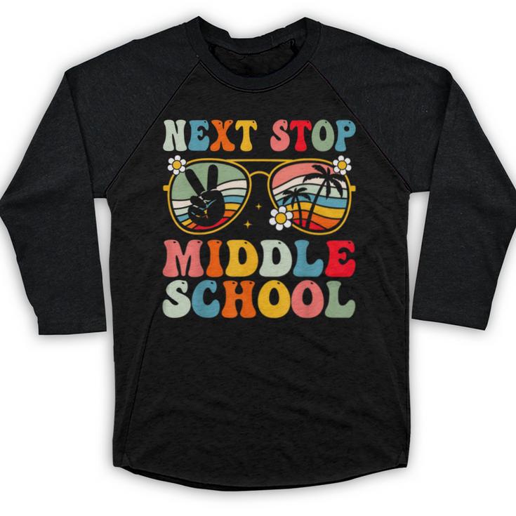 Next Stop Middle School Elementary School Graduation 2025 Baseball Raglan Shirt