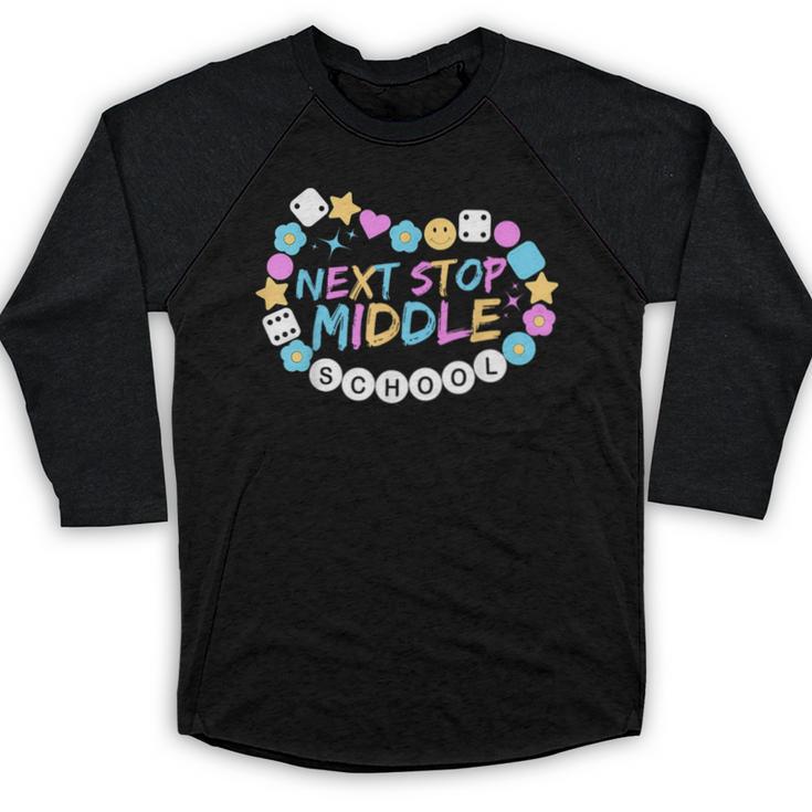 Next Stop Middle School Groovy Elementary School Graduation Baseball Raglan Shirt