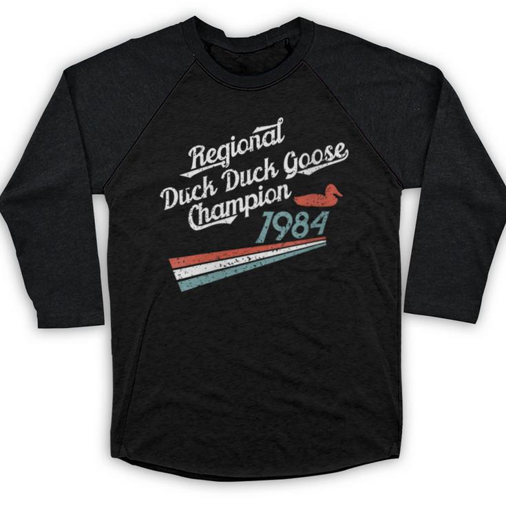 Nostalgia 80s Duck Goose Distressed Baseball Raglan Shirt