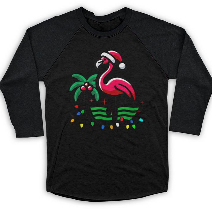 Nostalgia Holiday Tees -Adult Christmas Flamingo Small Short Sleeve Crew Neck Cotton Polyester Lightweight Ribbed Cuff Winter Baseball Raglan Shirt