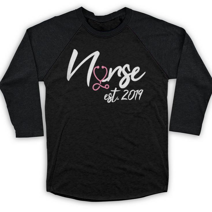 Nursing School Survivor Apparel Graduation Nurse RN EST 2019 Baseball Raglan Shirt