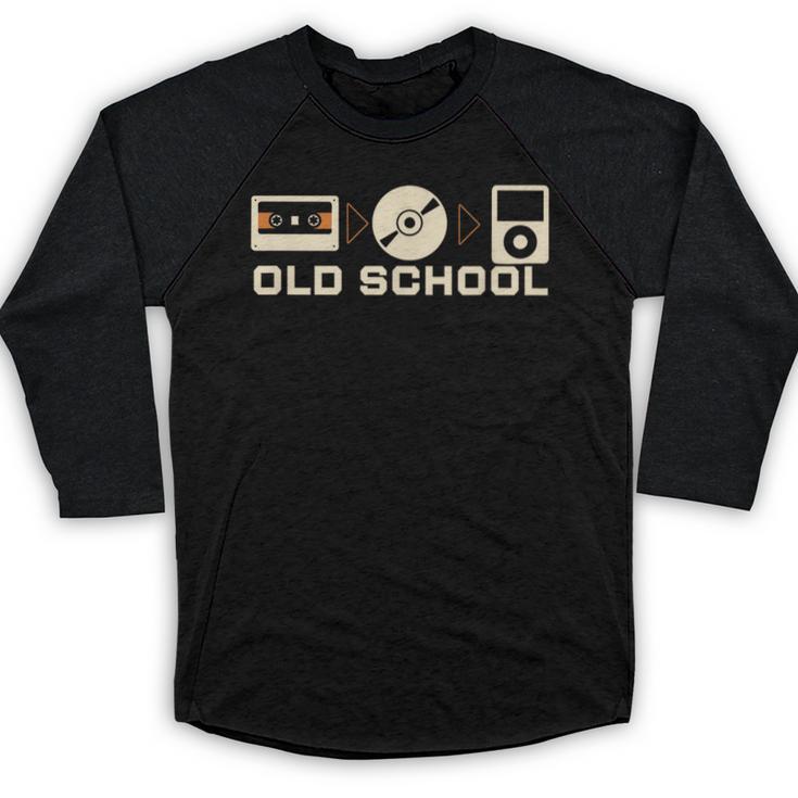 Old School Music Evolution Tape CD Retro Nostalgia Baseball Raglan Shirt