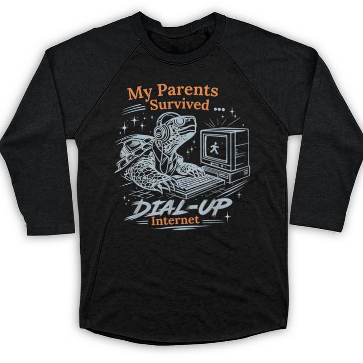 My Parents Survived Dial Up Internet Nostalgia Turtle Baseball Raglan Shirt
