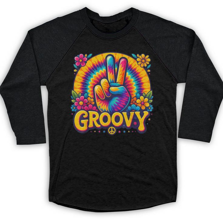 Peace Sign Groovy Vibes Costume Nostalgia Tie Dye Fashion Baseball Raglan Shirt