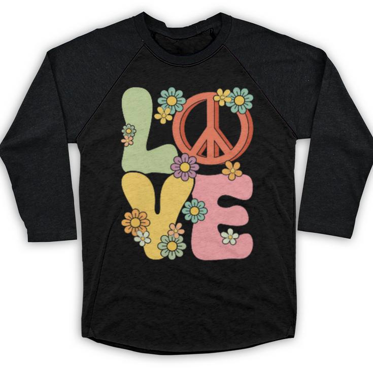 Peace Sign Love Groovy Vibes Costume Nostalgia 1980s Fashion Baseball Raglan Shirt