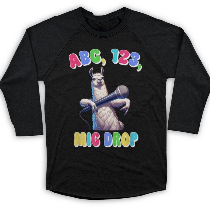 Preschool Graduate Shirt ABC 123 Mic Drop Llama Graduation Baseball Raglan Shirt