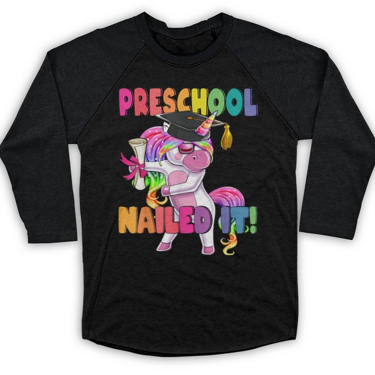 Preschool Nailed It Flossing Unicorn Graduation Shirt Baseball Raglan Shirt