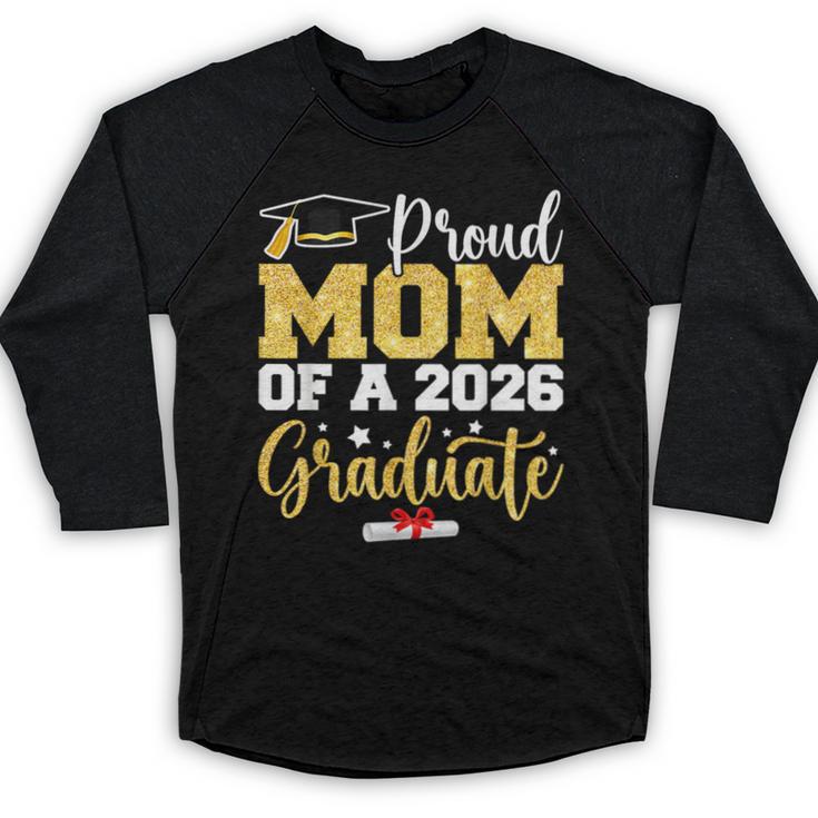 Proud Mom Of A Class Of 2026 Graduate Senior Gold Graduation Baseball Raglan Shirt