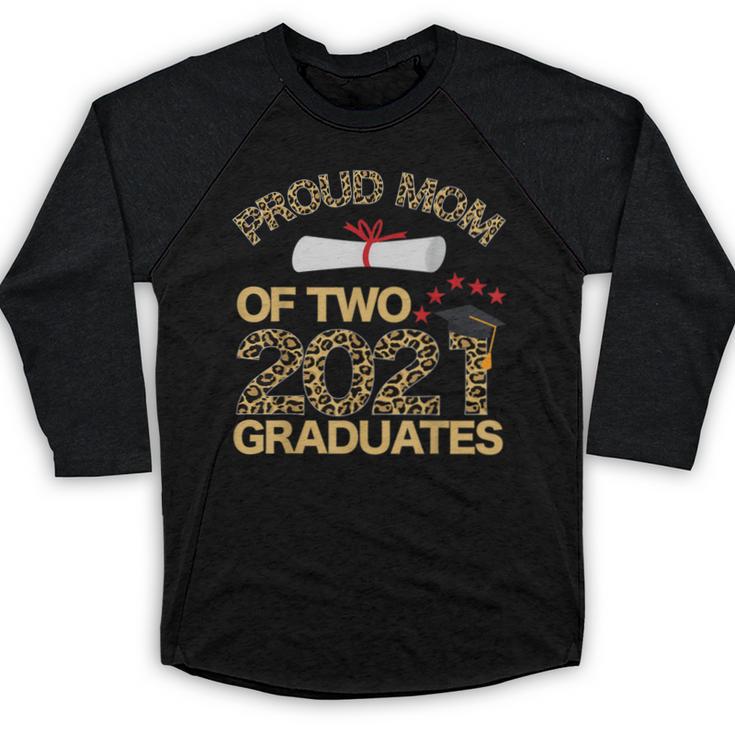 Proud Mom Of Two 2021 Graduates Twin Mama Graduation Leopard Baseball Raglan Shirt