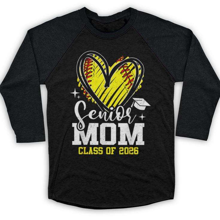 Proud Senior Mom Class Of 2026 Softball Graduation Heart Baseball Raglan Shirt