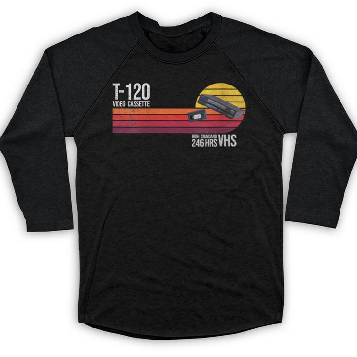 Retro 80's 90's Music Nostalgia Video Cassette Tape VHS Baseball Raglan Shirt