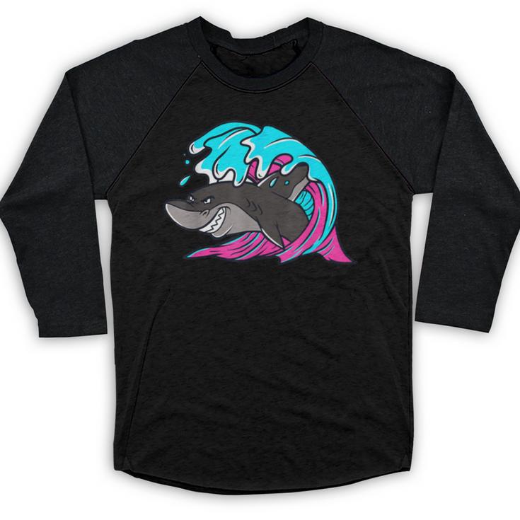 Retro 80s Shark Whale Diving Nostalgia Shark Party Baseball Raglan Shirt