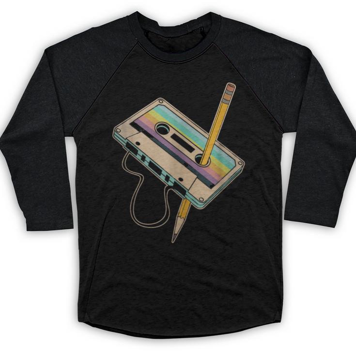 Retro Cassette And Pencil 80s 90s Nostalgia Music Lover Baseball Raglan Shirt