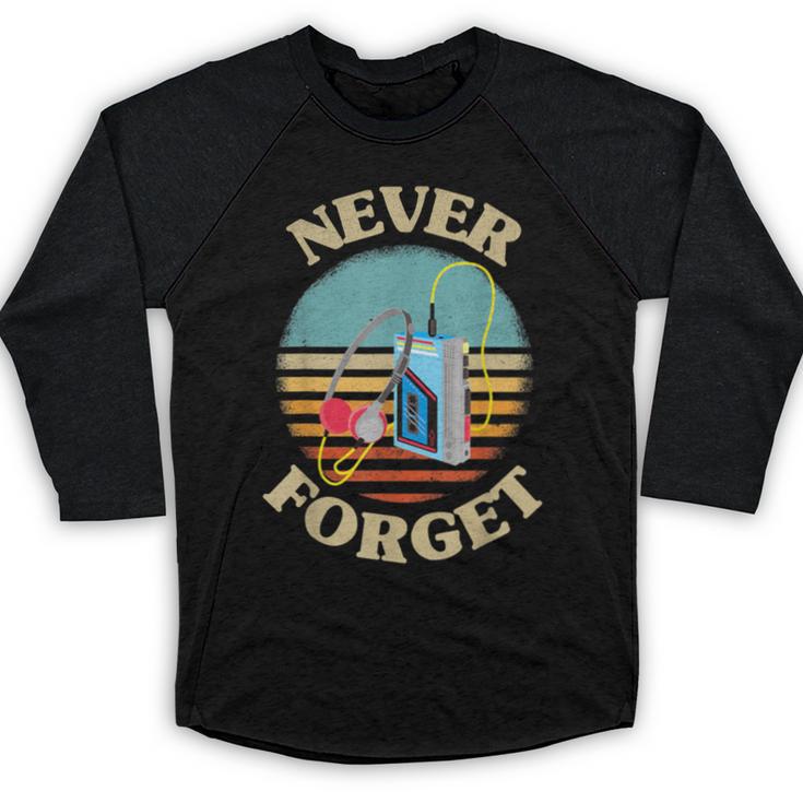 Retro Cassette Player Never Forget Nostalgia Vintage Baseball Raglan Shirt