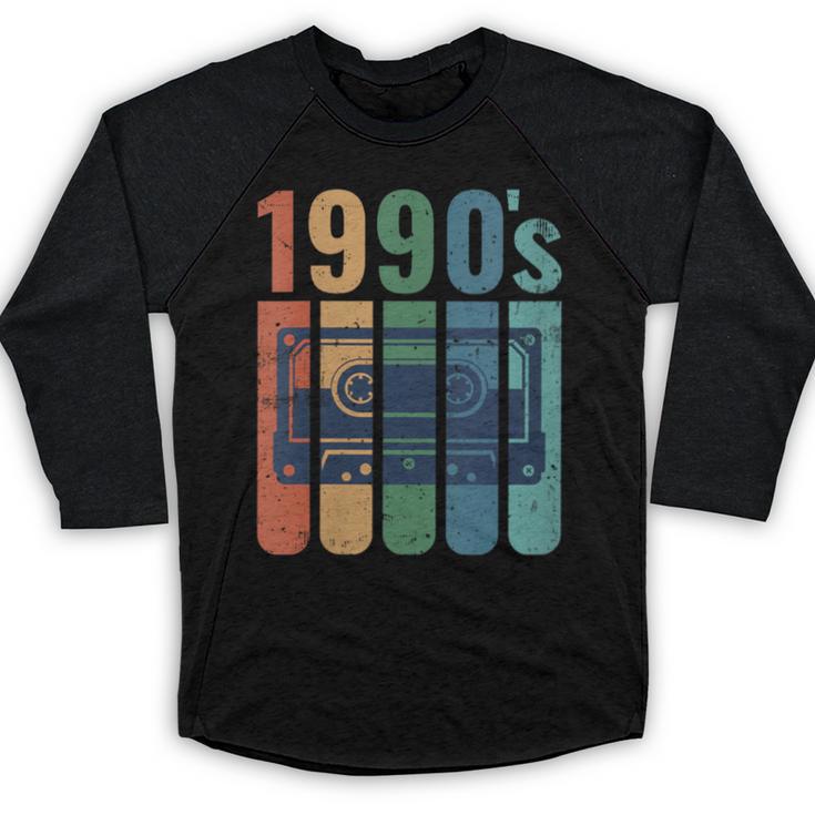 Retro Nineties Style Audio Tape Nostalgia Year 1990 Baseball Raglan Shirt