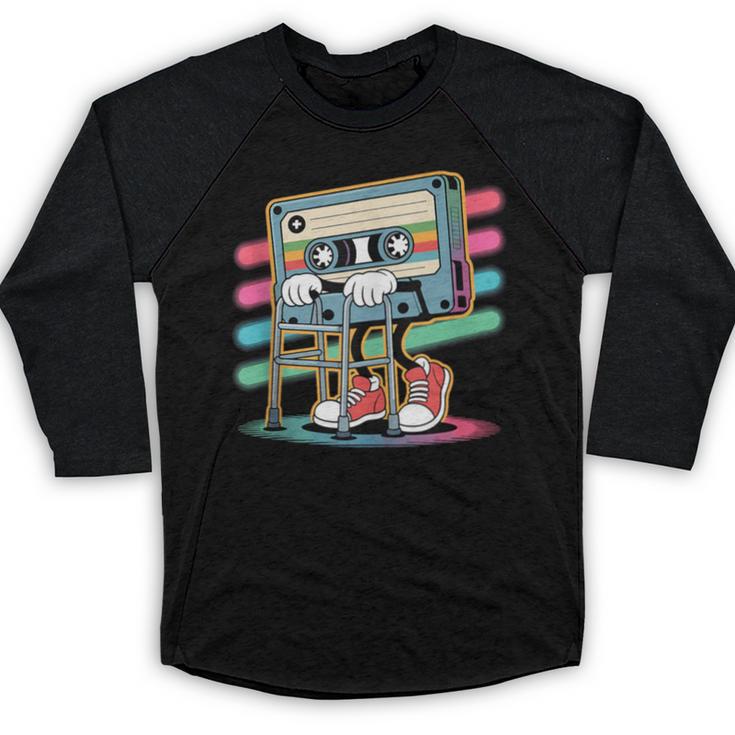 Retro Old Cassette Tape Cartoon With Walker Nostalgia Baseball Raglan Shirt