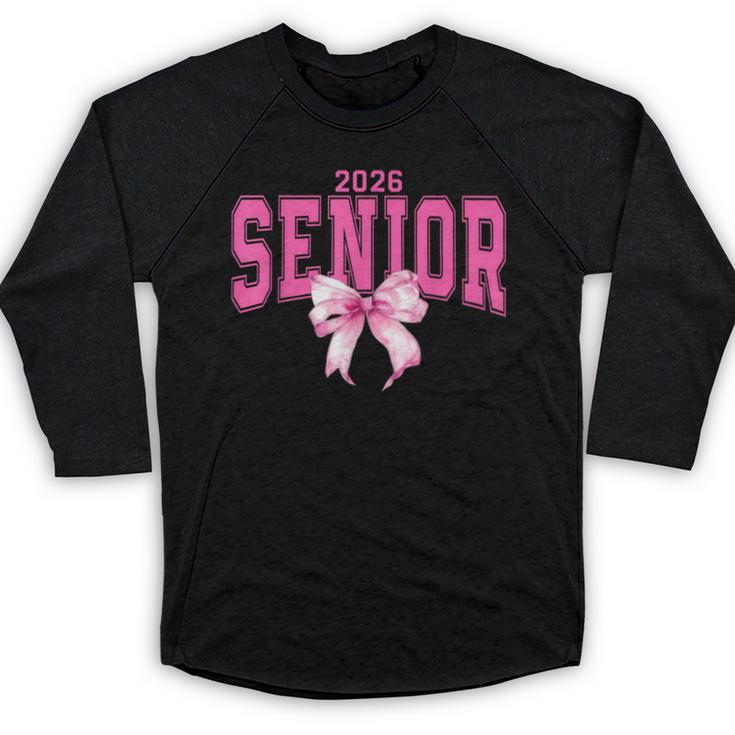 Retro Senior 2026 Class Of 2026 Coquette Pink Bow Graduation Baseball Raglan Shirt