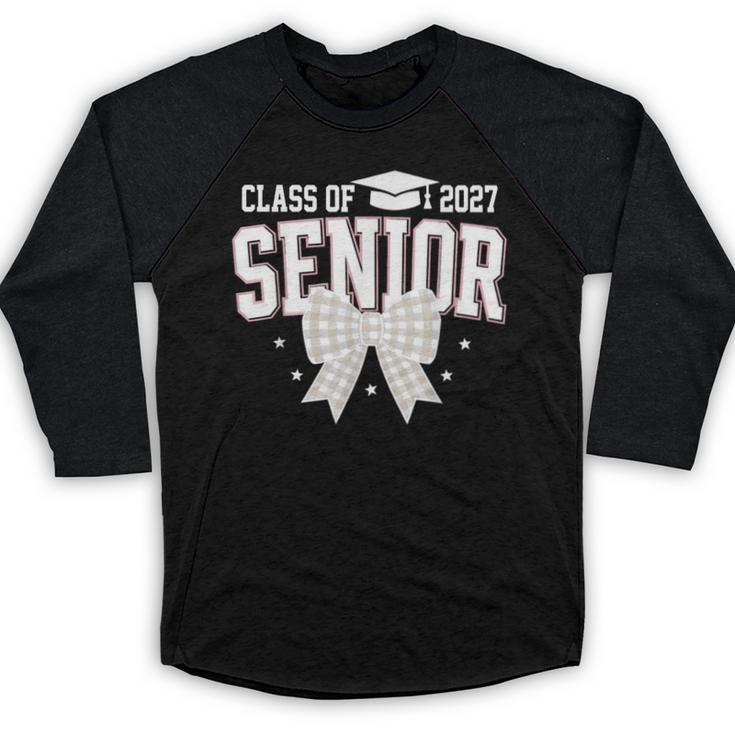 Retro Senior 2027 Girl Coquette Bow Class Of 2027 Graduation Baseball Raglan Shirt