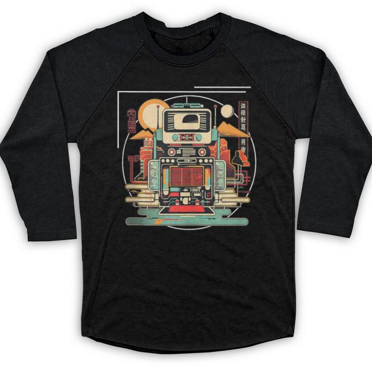 Retro Tech Stack 80s 90s Nostalgia Analog Devices Baseball Raglan Shirt