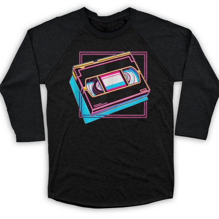 Retro VHS Vaporwave Video Cassette Nostalgia Geek Chic Baseball Raglan Shirt