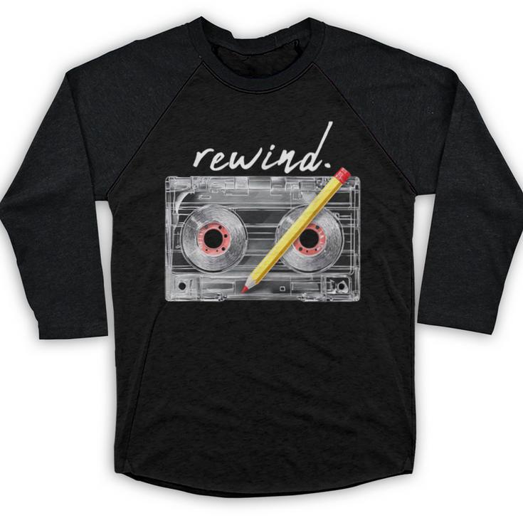 Rewind Cassette Tape Nostalgia 80s 90s Retro Music Lover Baseball Raglan Shirt