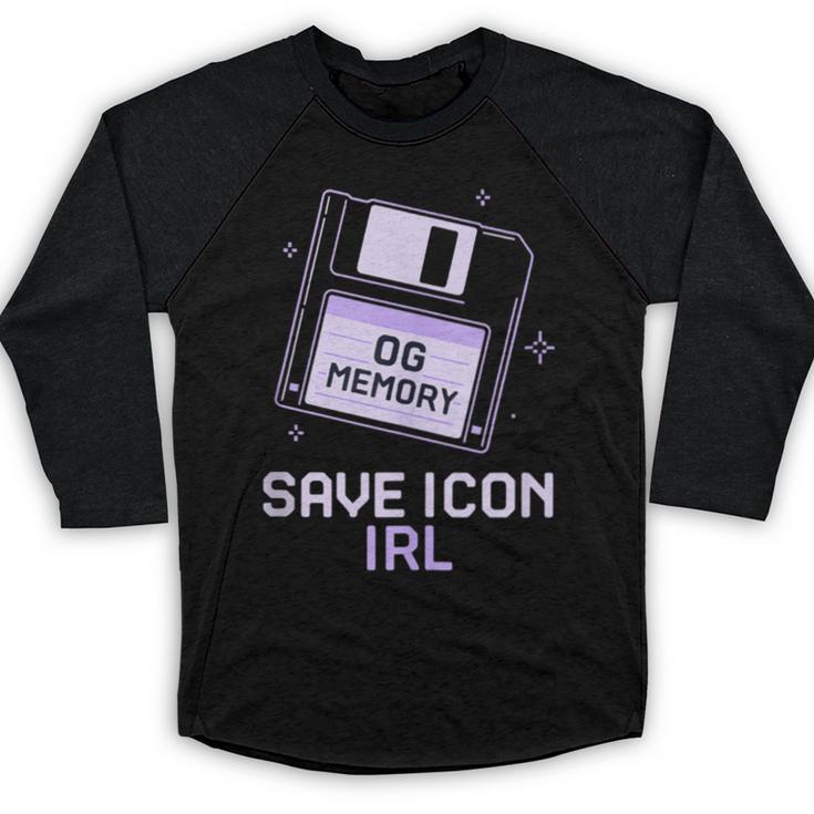 Save Icon IRL Retro Tech Humor Floppy Disk 90s Nostalgia Baseball Raglan Shirt