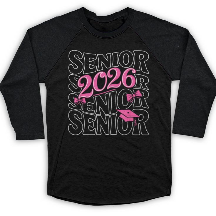 Senior 2026 Class Of 2026 Coquette Pink Bow Graduation Moms Baseball Raglan Shirt