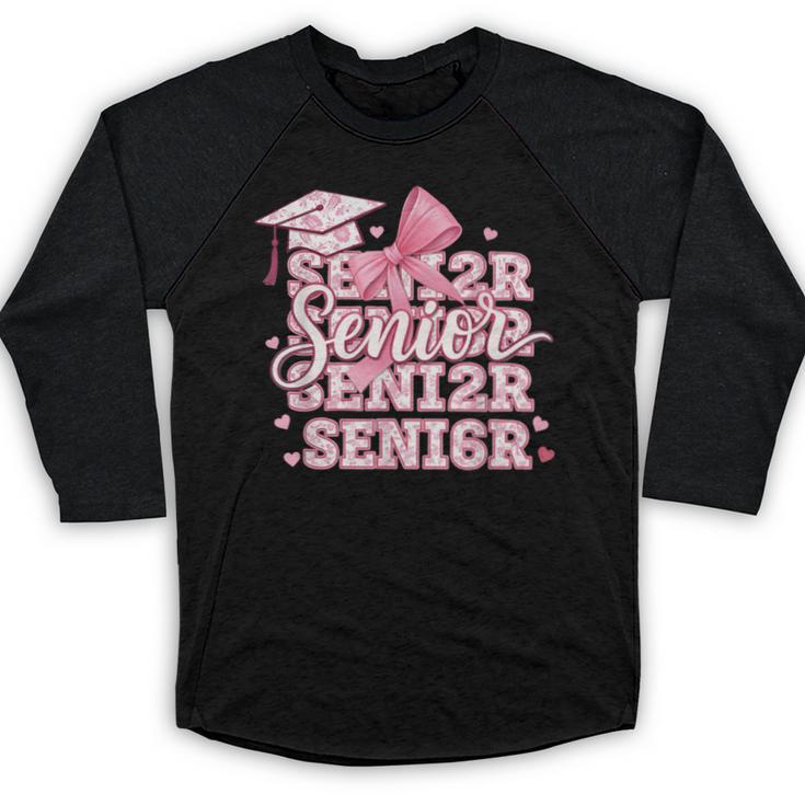 Senior 2026 Class Of 2026 Cute Coquette Pink Bow Graduation Baseball Raglan Shirt