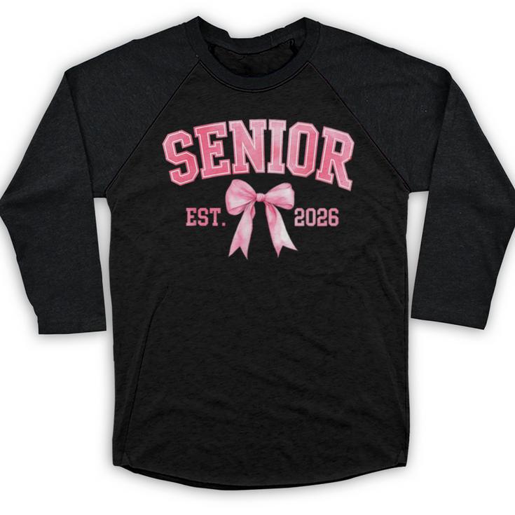 Senior 2026 Coquette Pink Bow Class Of 2026 Graduation Girls Baseball Raglan Shirt