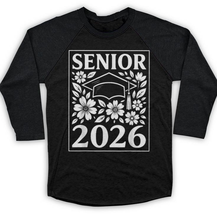 Senior 2026 Floral Flowers Class Of 2026 Graduation Kids Baseball Raglan Shirt