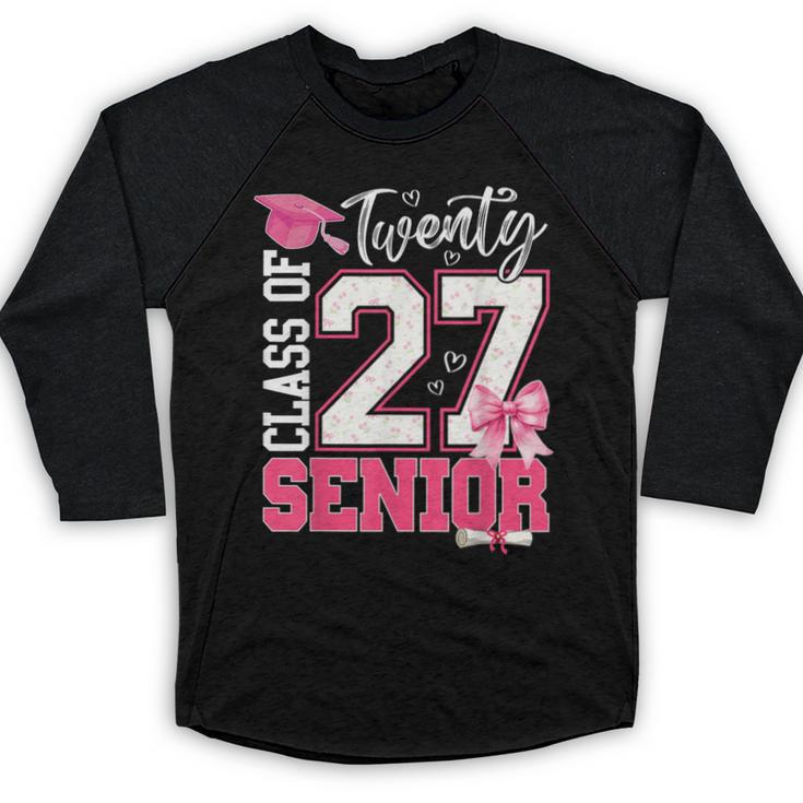 Senior 2027 Class Of 2027 Pink Coquette Bow Graduation Girl Baseball Raglan Shirt